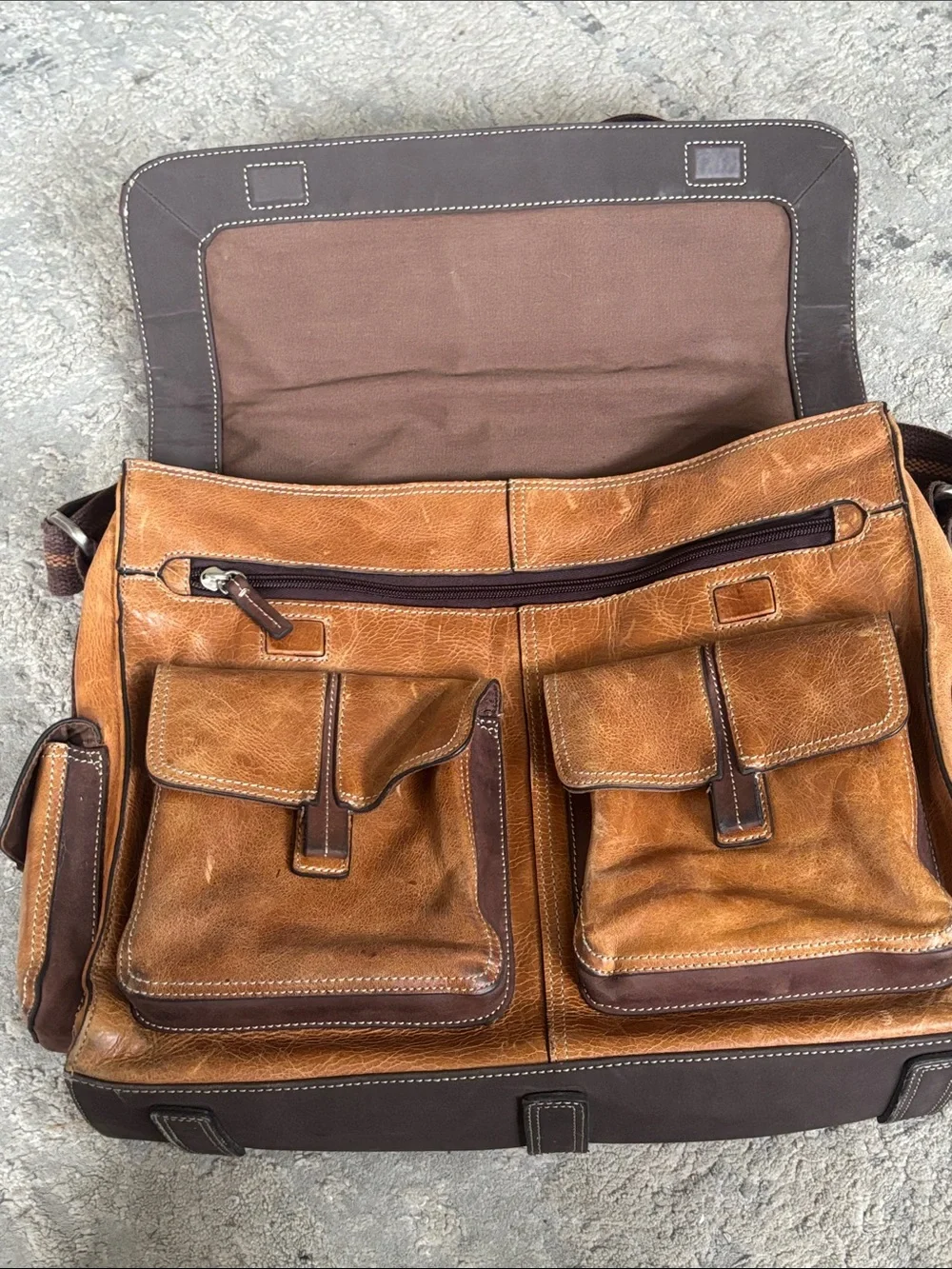 Fossil Cognac Brown Leather Messenger Bag